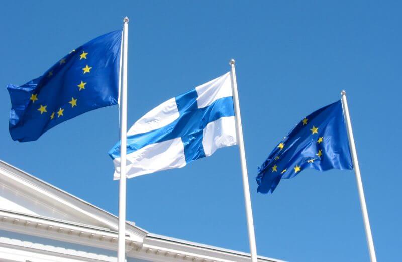 Flags of European Union and Finland