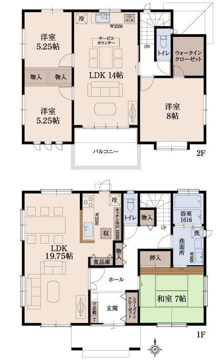 飯田産業の二世帯住宅の間取り図例